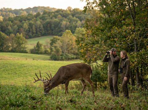 Couple Spotting Deer in Field