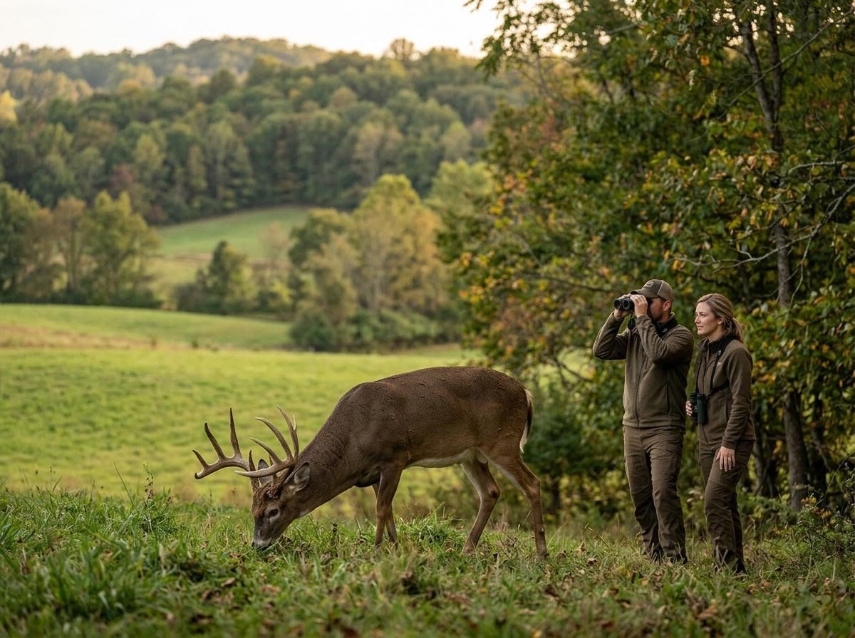 Couple Spotting Deer in Field