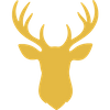 A solid, yellow icon of a deer head and antlers