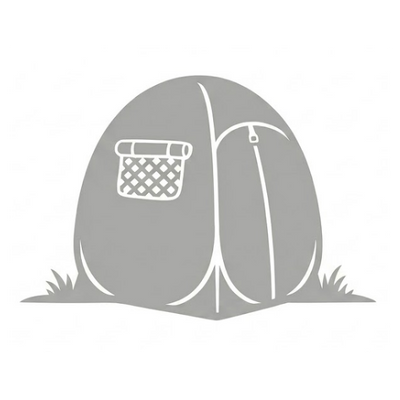 A light grey icon of a deer hunting ground blind