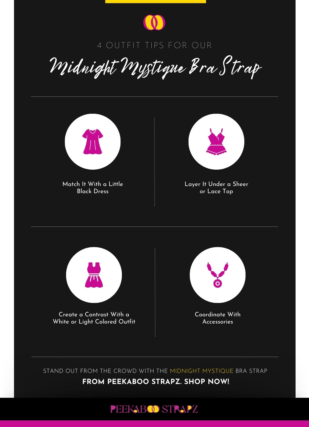 M38393 - Infographic - Midnight Mystique - 4 Outfit Tips for Our Black, Crystal-Lined Bra Strap.jpg
