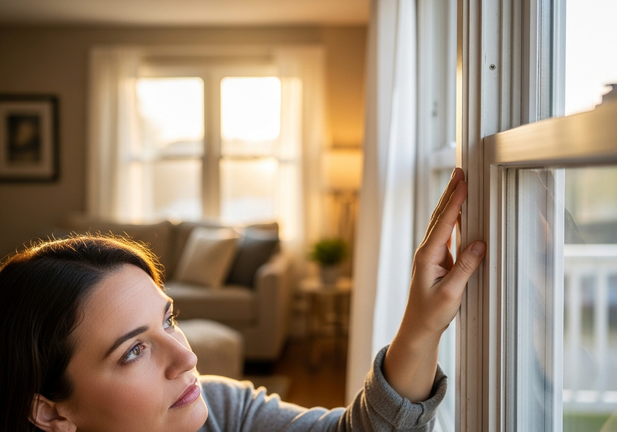 Woman Inspecting Window Frame