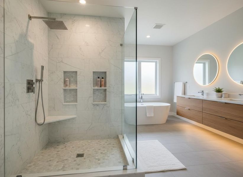 Modern Bathroom with Walk-in Shower and Freestanding Tub