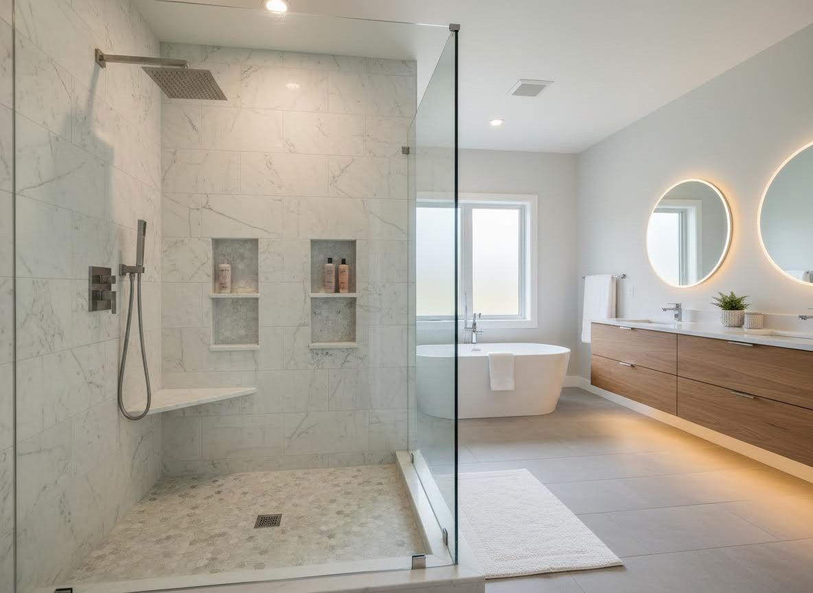 Modern Bathroom with Walk-in Shower and Freestanding Tub