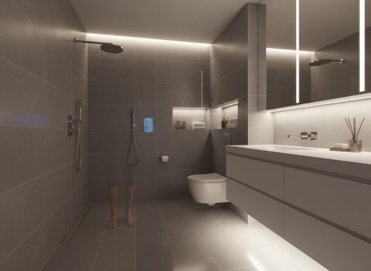 Modern Gray Bathroom with Integrated LED Lighting