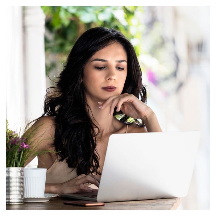 woman using computer to search 