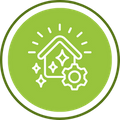 icon of house with gear and sparkles
