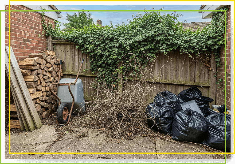 bags of trash and branches following cleanup bags of trash and branches following cleanup