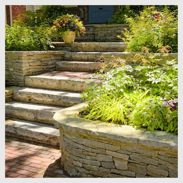 flower beds near stairs 