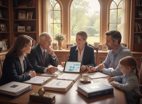 Family and financial advisors discussing an estate plan
