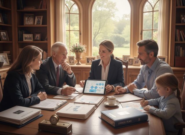 Family and financial advisors discussing an estate plan