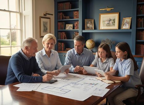 Multi-generational Family Reviewing Architectural Plans