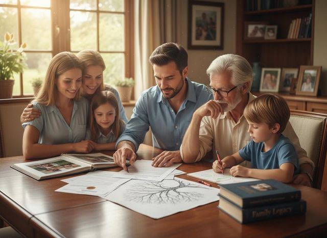 Multi-Generational Family Discussing Legacy and Documents