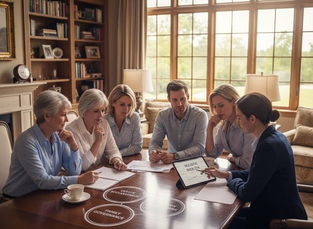 Financial advisor discussing holistic wealth with a family