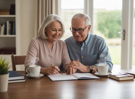 Smiling senior couple reviewing documents
