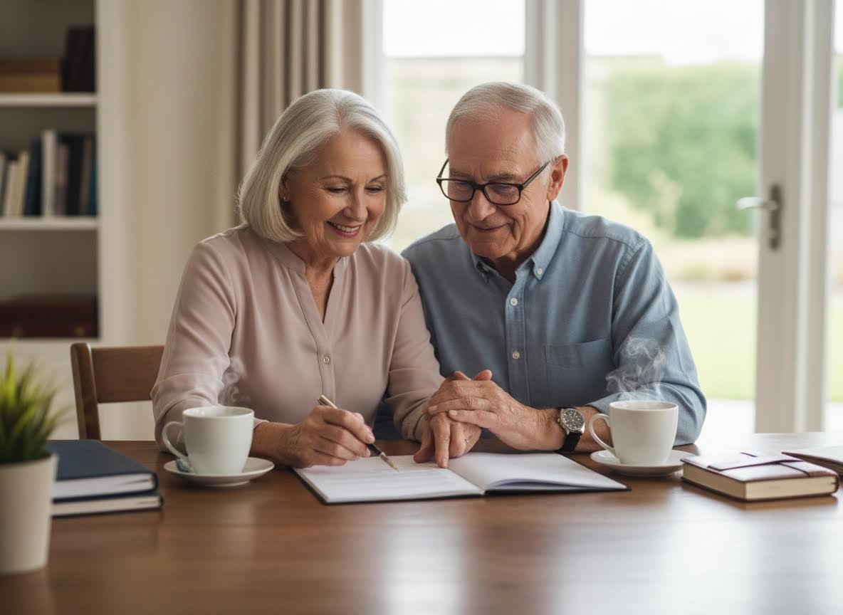 Smiling senior couple reviewing documents