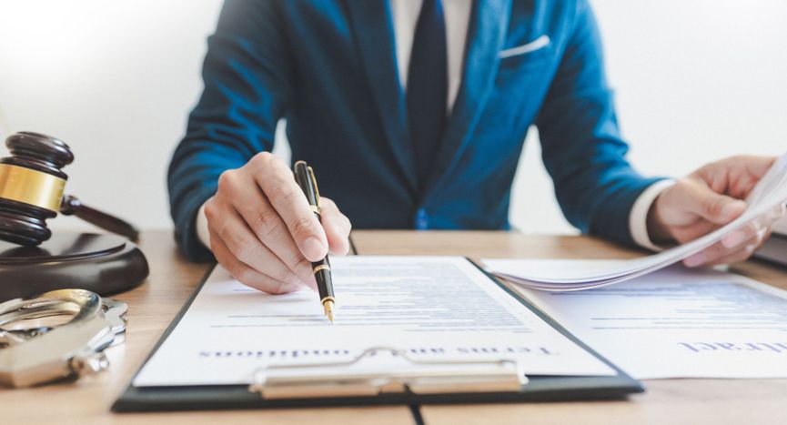 Lawyer looking at document