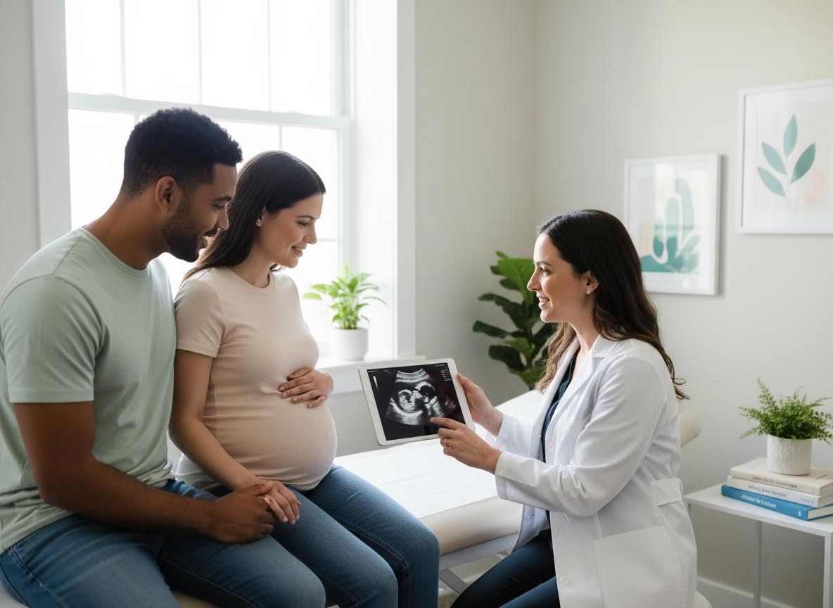 Doctor showing ultrasound to a pregnant couple