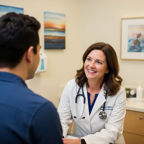 A family doctor consulting with a patient, emphasizing personalized care. A family doctor consulting with a patient, emphasizing personalized care.