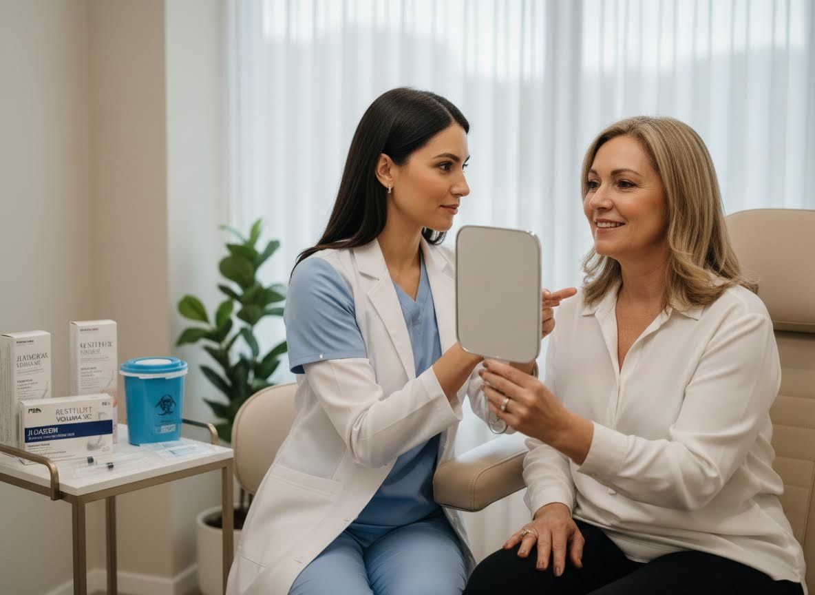 Aesthetician and Patient Reviewing Results