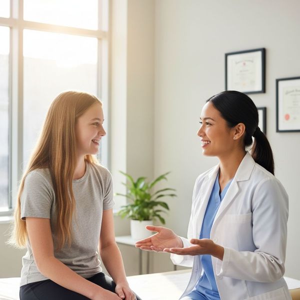 adolescent girl talking to a doctor about women's health