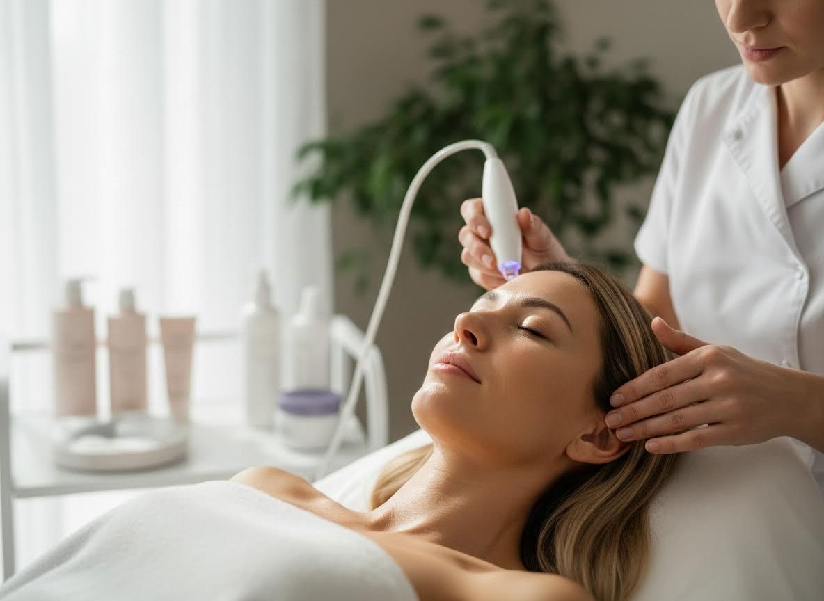 Woman receiving professional facial treatment