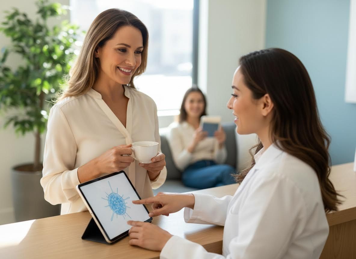 Medical Professional Explaining Information to Patient on Tablet