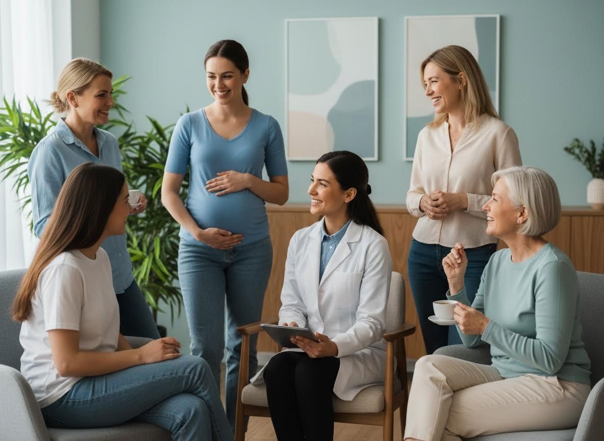 Diverse group of women discussing women's health with a doctor