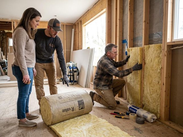 Team Installing Wall Insulation in a Home Under Construction
