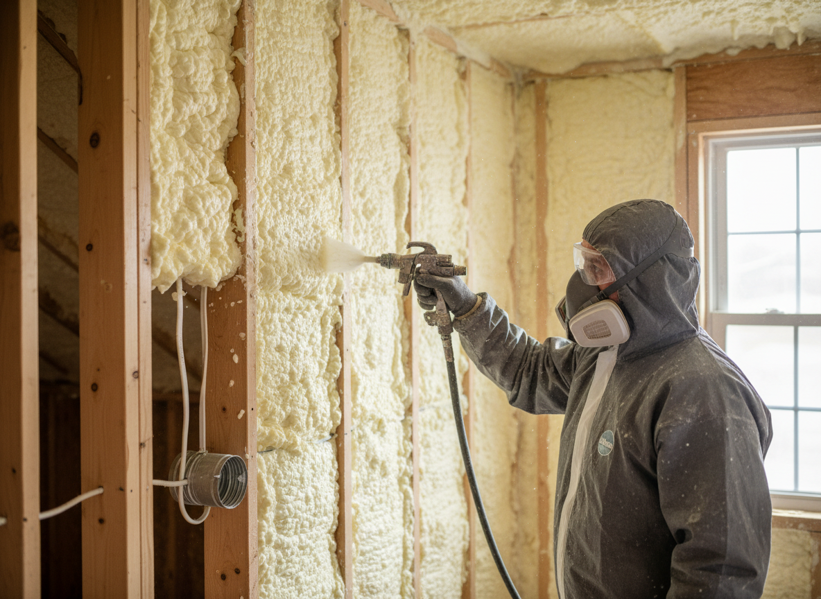 Worker Applying Spray Foam Insulation