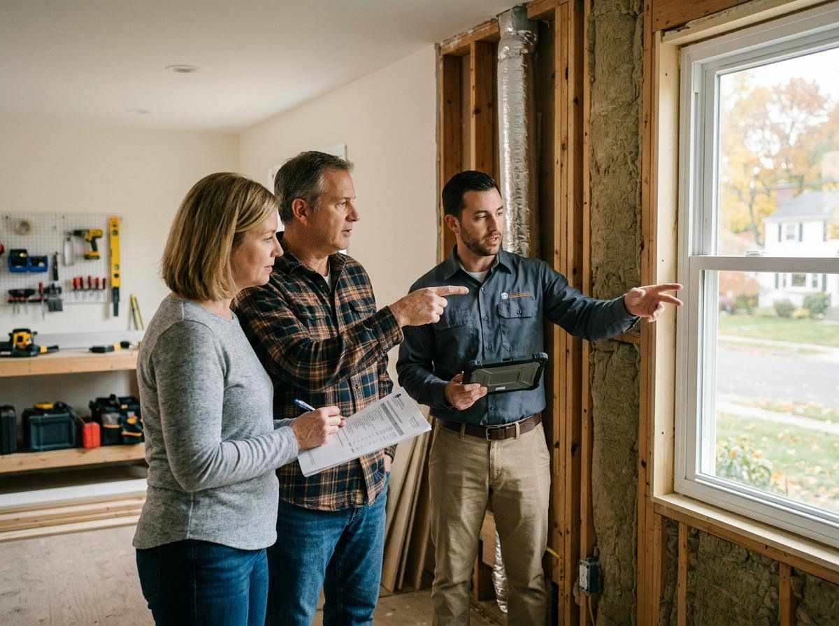 Homeowners Consulting with Contractor on Renovation