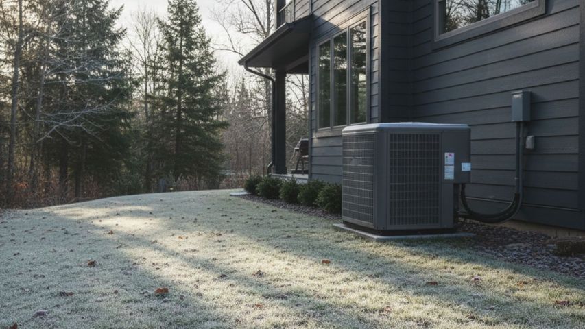 HVAC unit outside in winter 
