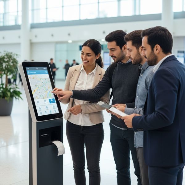 Customers at a kiosk