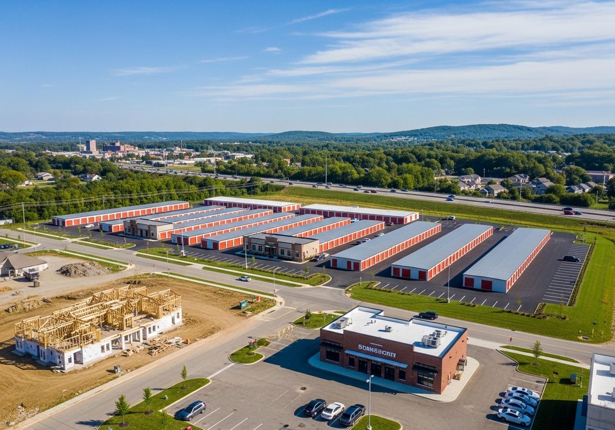 Storage Units and Construction Aerial View