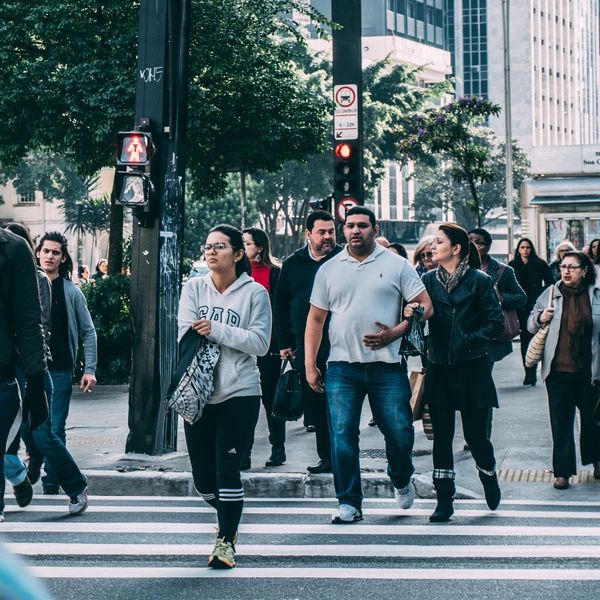 People walking in a busy city area