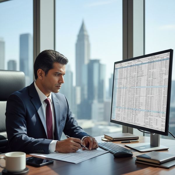 Business professional looking at financial numbers