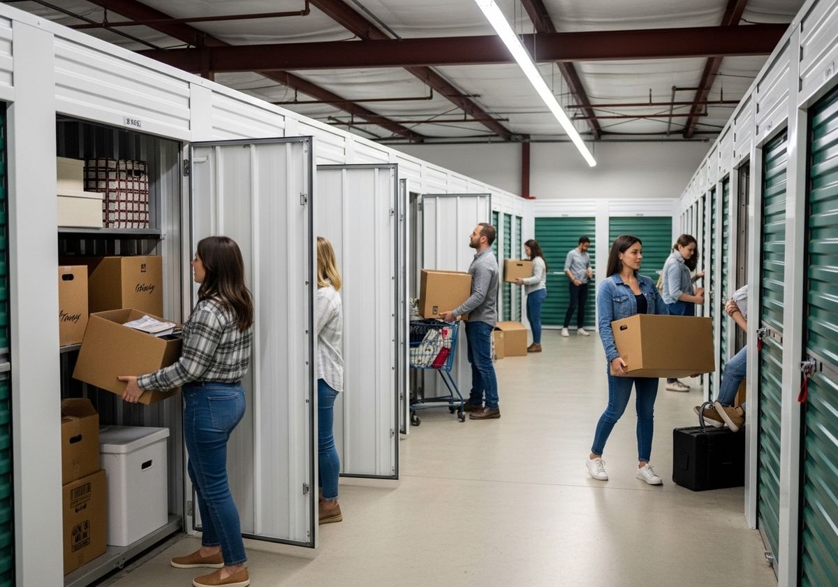 People Moving Items into Storage Units