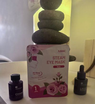 a cairn a steam eye mask and some bottles IMG_6839 (1).jpeg