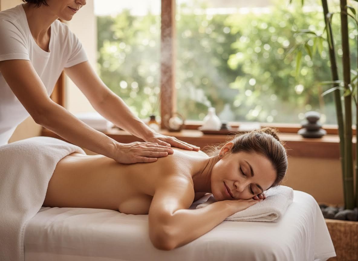 Woman receiving a relaxing back massage at a spa