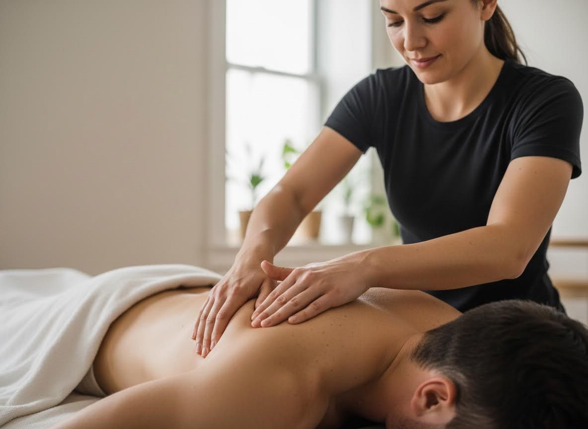 Therapist giving a back massage