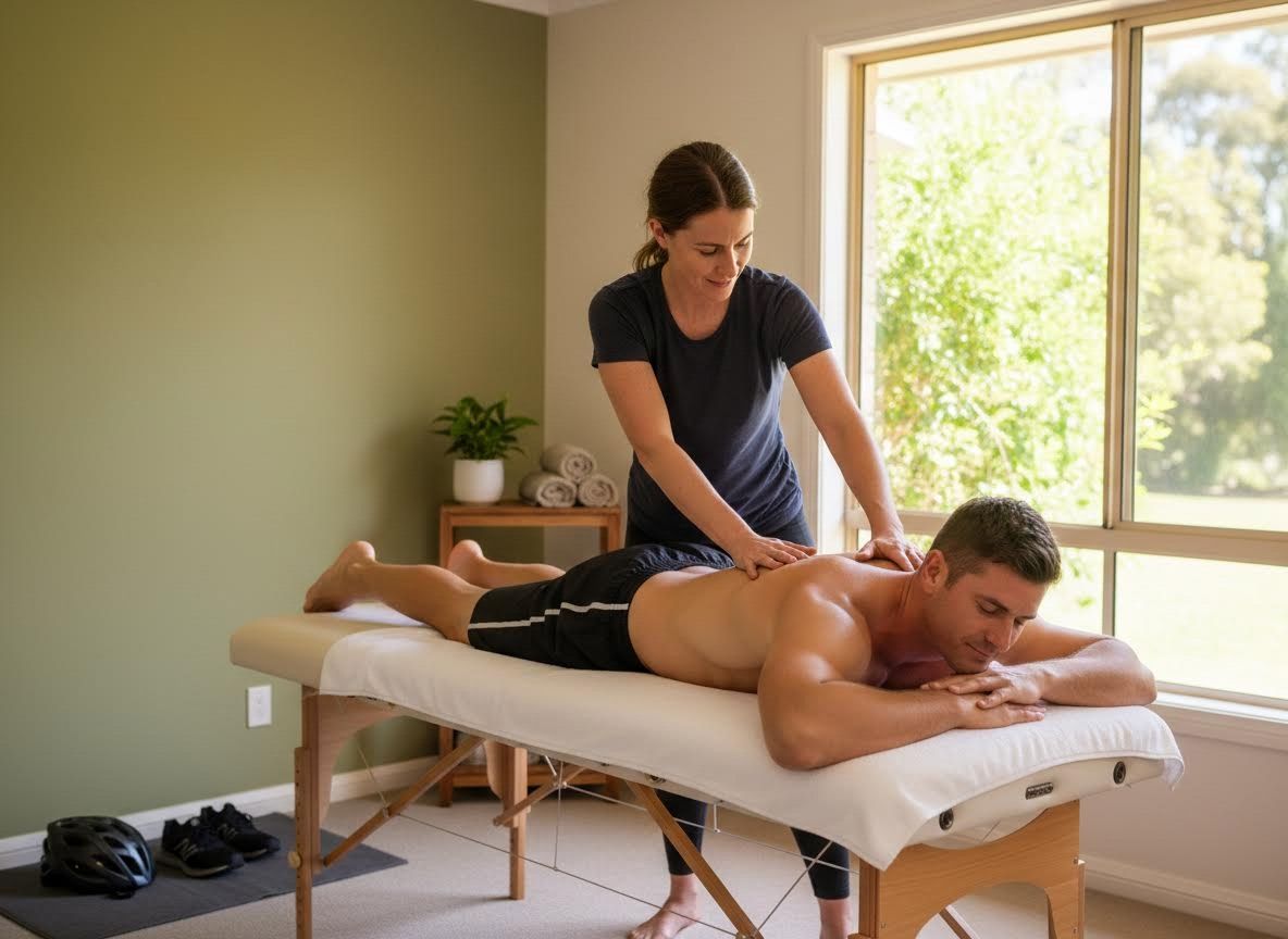Female Therapist Giving Back Massage to Male Client