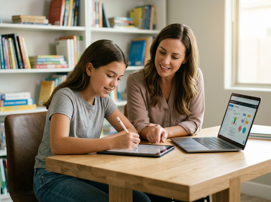 Girl and Woman Learning with Technology