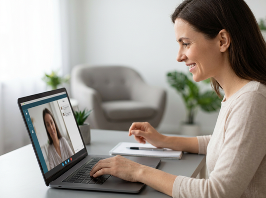 Woman on a laptop video call