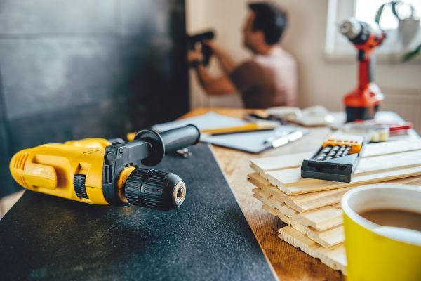 close up view of a drill in a home renovation site