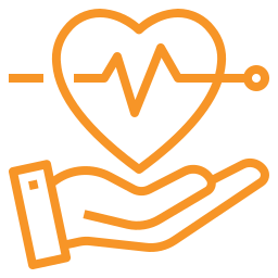 Icon of hand holding a health line heart