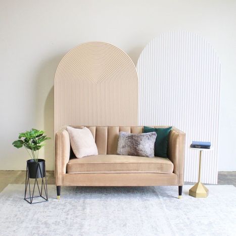 rental furniture and backdrop set up