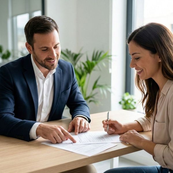 A woman signing papers at the DMV.