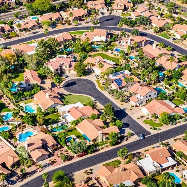 Aerial view of a neighborhood in Phoenix, AZ.
