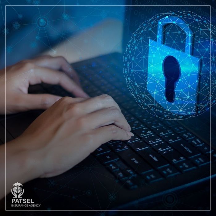 A padlock icon overlaid on a computer screen with binary code, representing cyber liability insurance and data protection.