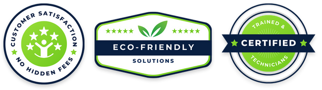 Badge 1: Customer Satisfaction & No Hidden Fees  Badge 2: Eco-Friendly Cleaning Solutions  Badge 3: Trained & Certified Technicians